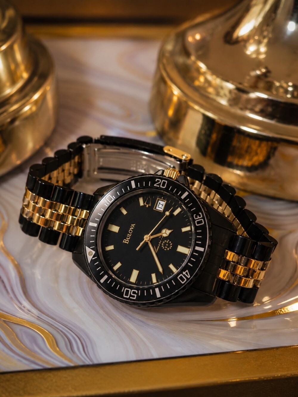 Bulova Black and Gold Bracelet Dive-Style Watch